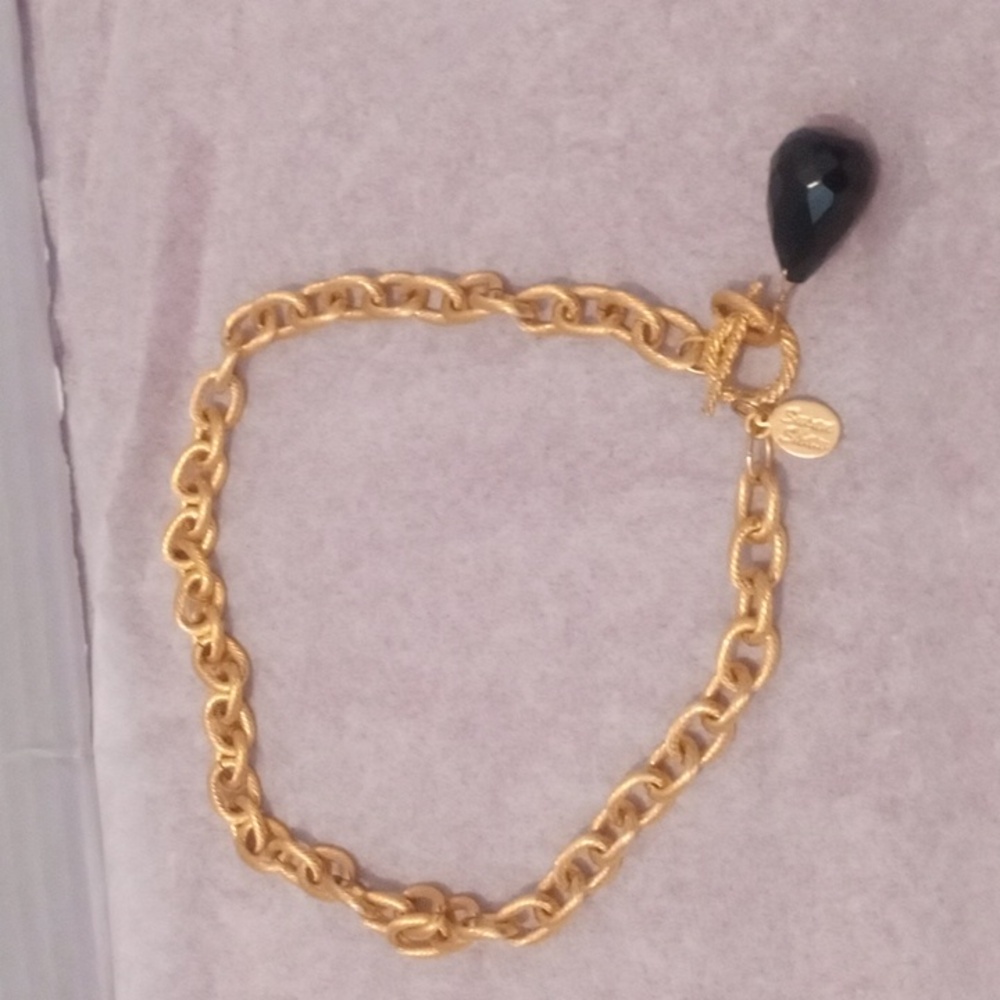 Susan Shaw Gold Plated Toggle Necklaces with Black Tourmaline Pendant